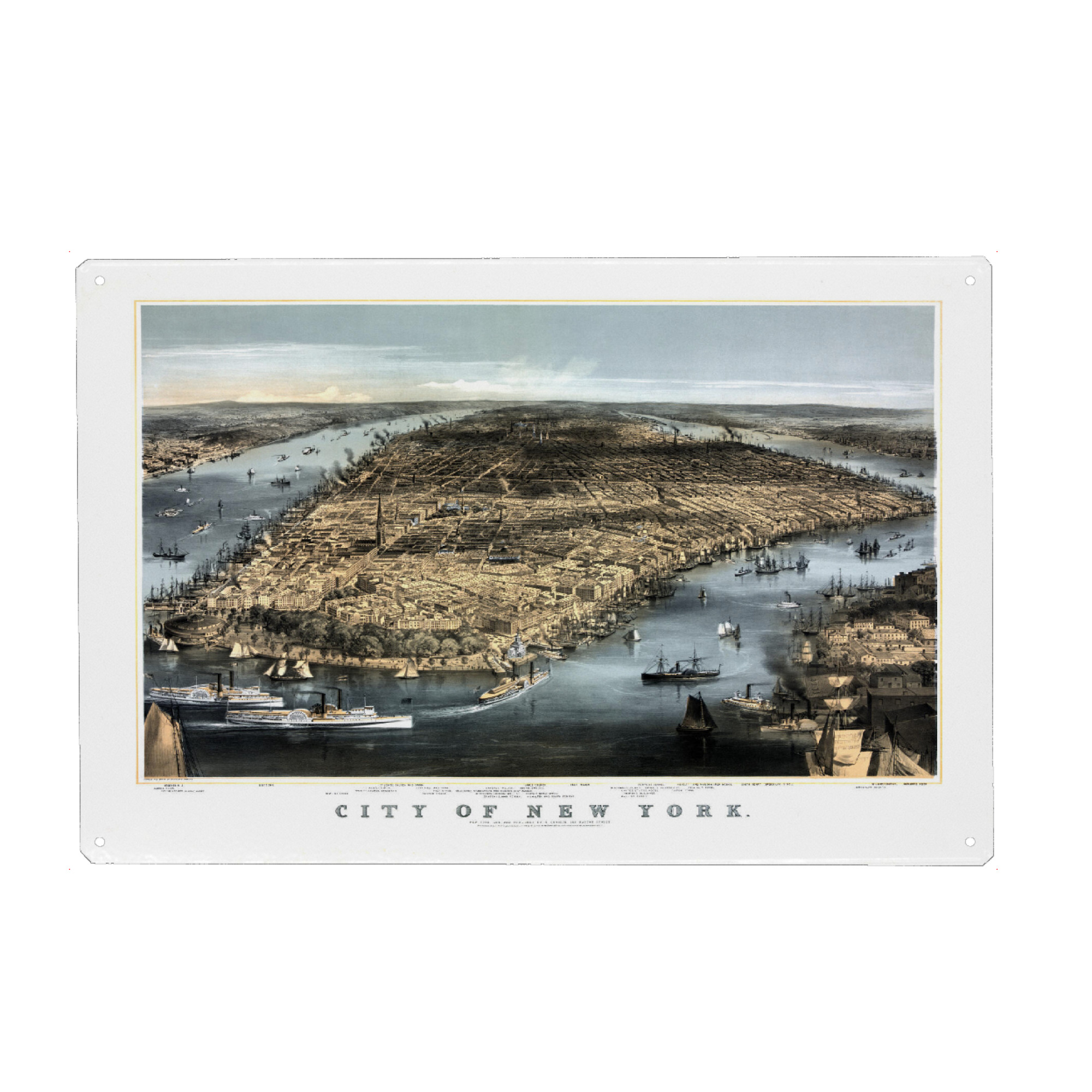 Holzbild "Bildliche Karte von New York" artboxONE - Architektur,Kartografie - Karte,Flach,Jahrgang,Antik,Retro,Alte,Karten,Karte der welt,Illustration