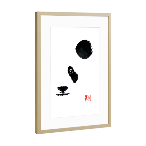 Poster mit Rahmen Gold "Halber Panda" artboxONE - Tiere,Schwarzweiß - Panda,Sumie,Japan,Bär