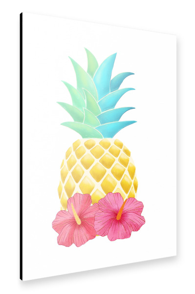 Alu-Dibond "Ananas mit Hibiskusblüten" 30x20 cm artboxONE