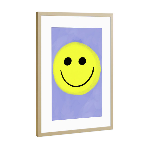 Poster mit Rahmen Gold "Smiley Smile" artboxONE - Für Kinder,Lustig - Smiley,Smile,Emoji,Lila,Pastell,Cooles poster