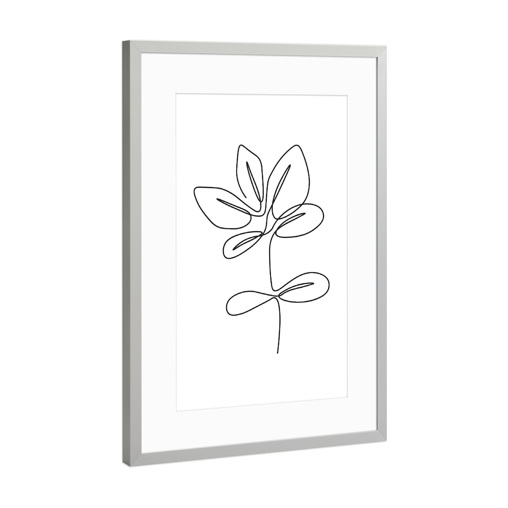 Poster mit Rahmen Silber "Einzeiliges botanisches Blatt" artboxONE - Floral