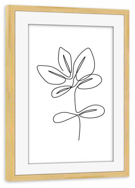 Poster mit Rahmen kiefer "Einzeiliges botanisches Blatt" artboxONE - Floral