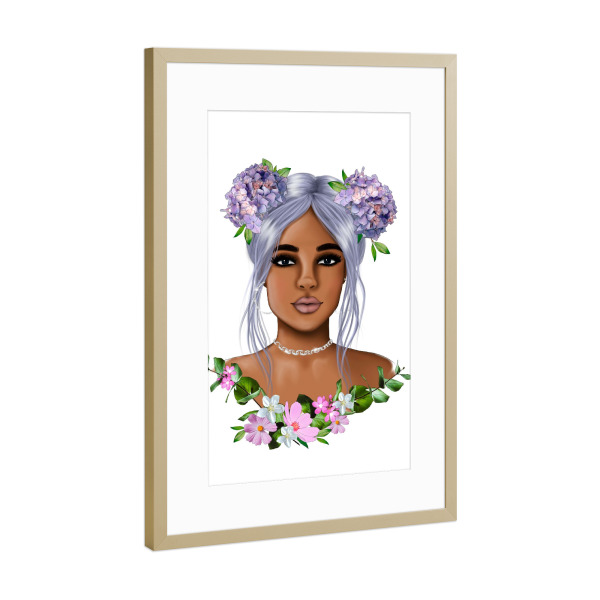 Poster mit Rahmen Gold "Blumenmädchen Portrait" artboxONE - Floral,Liebe,Fashion,Für Mama,Lustig