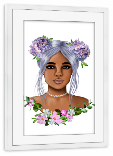 Poster mit Rahmen weiß "Blumenmädchen Portrait" artboxONE - Floral,Liebe,Fashion,Für Mama,Lustig
