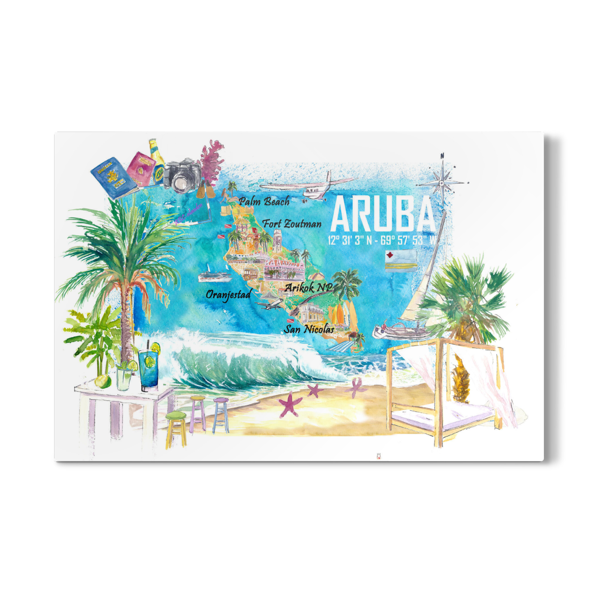 Galerie-Print "Aruba Illustrierte Karte" 75x50 cm artboxONE