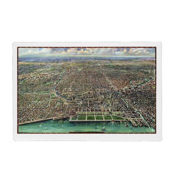 Holzbild "Mapa antiguo de Chicago" artboxONE - Kartografie - Karte,Plan,Jahrgang,Antik,Retro,Alt,Karten,Karte der welt,Illustration,Chicago