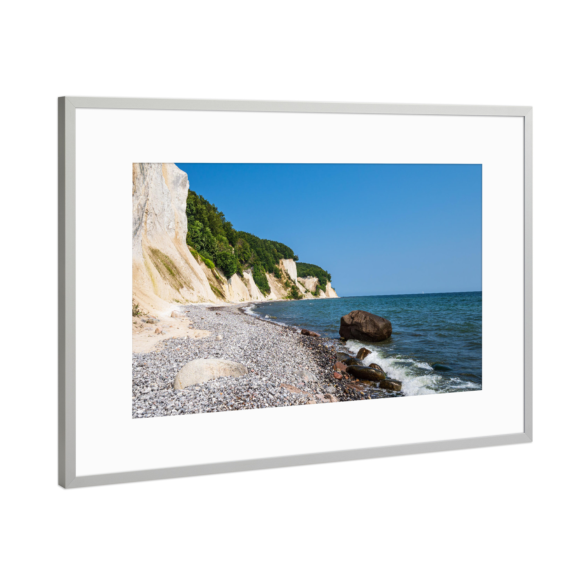 Poster mit Rahmen Silber "Rügen, Findling, Kreidefelsen" artboxONE - Natur,Reise,Reise / Strand und Meer