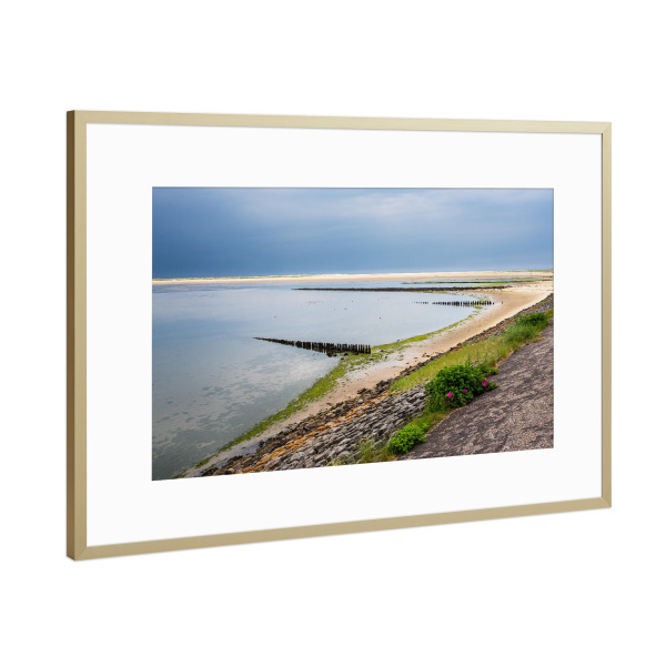 Poster mit Rahmen Gold "Strand, Buhne und Nordsee" artboxONE - Natur,Reise,Reise / Strand und Meer