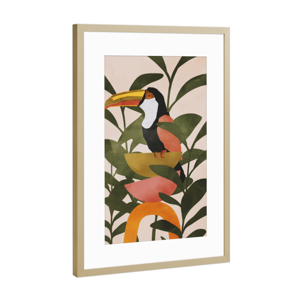 Poster mit Rahmen Gold "Boho Tukan von TAS" artboxONE - Natur,Floral,Tiere