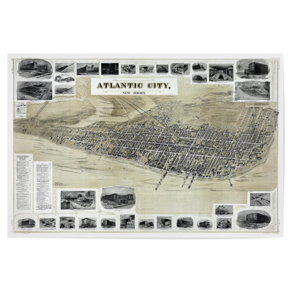 Poster "Atlantic City, New Jersey" artboxONE - Kartografie - Karte,Retro,Bildlich,Alt,Farbe,Flach,Weltkarte,Reise,Atlantikstadt