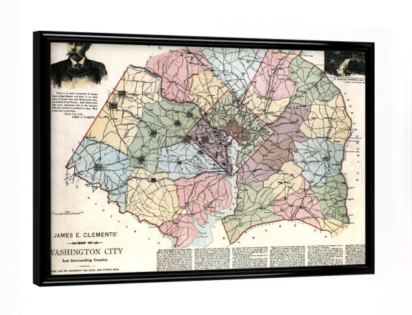 Poster mit schwarzem Rahmen "Karte von Washington City" artboxONE - Kartografie
