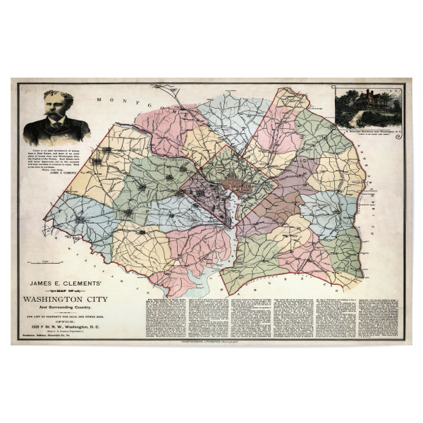 Poster 30x20 cm "Karte von Washington City" artboxONE - Kartografie - Karte,Retro,Jahrgang,Bildlich,Alt,Farbe,Weltkarte,Reise,Washington,Amerika
