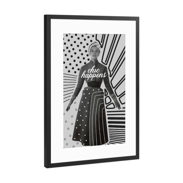 Poster mit Rahmen Schwarz (Metallic) "Lassen Sie Chic geschehen" artboxONE - Menschen,Schwarzweiß,Fashion