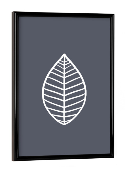 Poster mit schwarzem Rahmen "Blatt auf Pastell Grau" artboxONE - Natur,Floral,Abstrakt,Geometrie