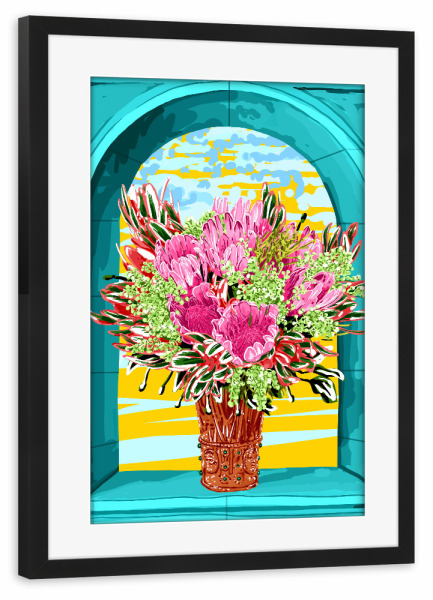 Poster mit Rahmen schwarz "Der Good Vibes Blumentopf" artboxONE - Floral