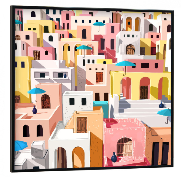 Poster mit schwarzem Rahmen 30x30 cm "Pastellfarbenes Stadtbild" artboxONE - Städte,Architektur