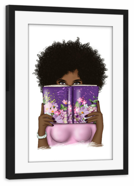 Poster mit Rahmen schwarz "Afro-Mädchen-Blumenlesen" artboxONE - Floral,Fashion,Für Mama,Lustig