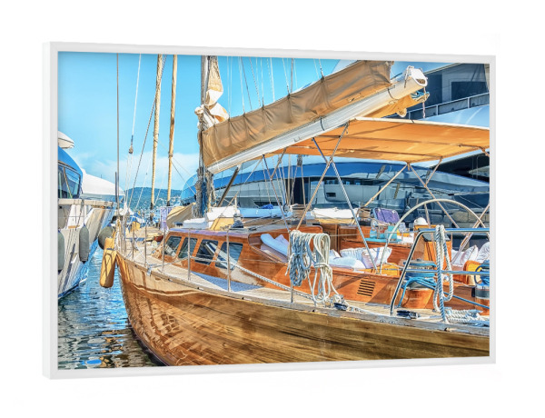 Poster mit weißem Rahmen "Segelboot in St. Tropez" artboxONE - Städte,Reise,Architektur,Reise / Strand und Meer,Reise / Länder