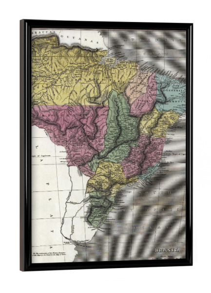 Poster mit schwarzem Rahmen "Karte von Brasilien" artboxONE - Kartografie - Karte,Retro,Jahrgang,Bildlich,Alt,Farbe,Weltkarte,Reise,Flach,Straße