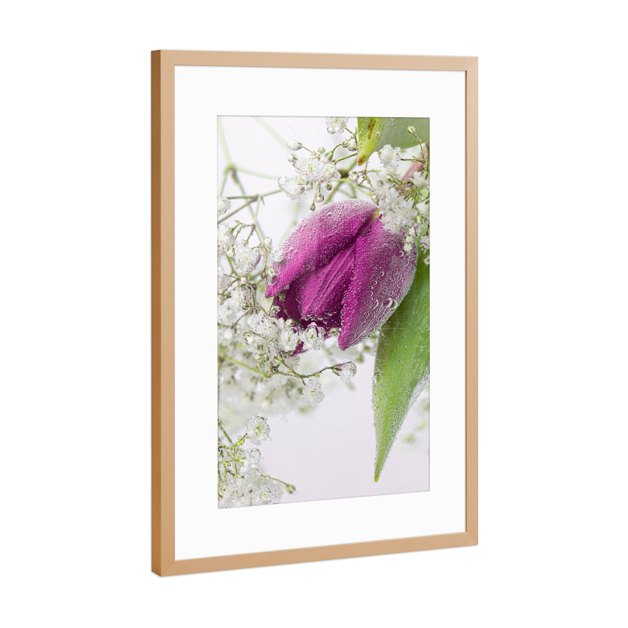 Poster mit Rahmen Kupfer "Tulpe und Schleierkraut" artboxONE - Floral