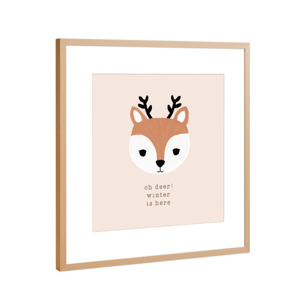 Poster mit Rahmen Kupfer "Oh Hirsch Zitat" artboxONE - Typografie,Natur,Für Kinder,Tiere,Weihnachten
