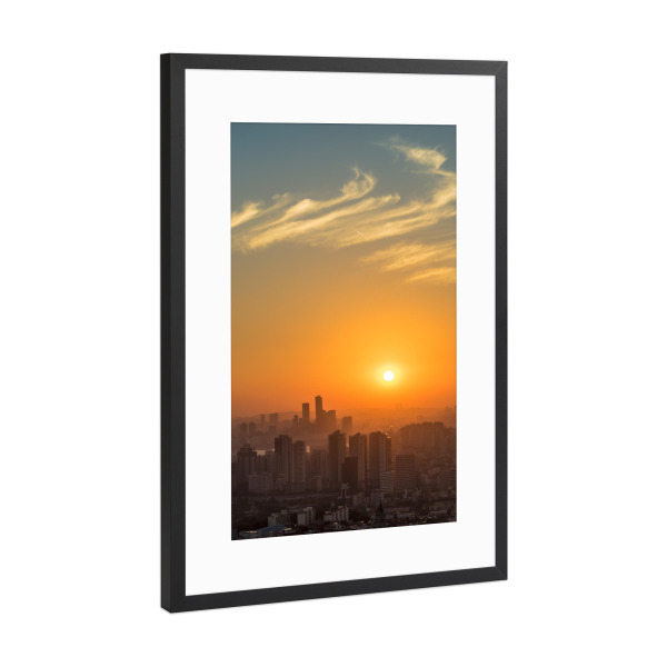 Poster mit Rahmen Schwarz (Metallic) "Sonnenuntergang in Seoul" artboxONE - Städte,Architektur,Reise / Asien