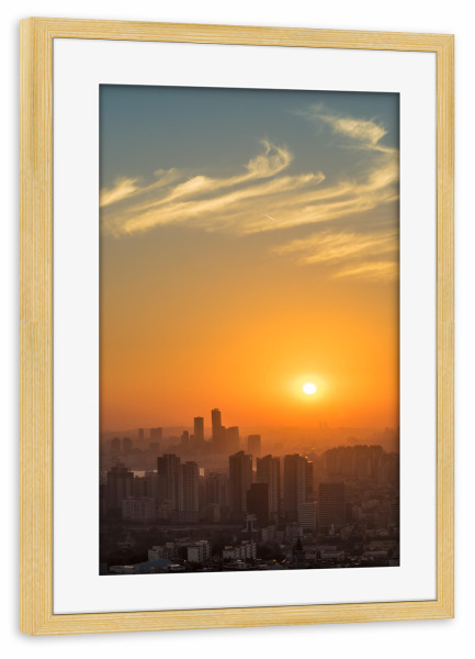 Poster mit Rahmen kiefer "Sonnenuntergang in Seoul" artboxONE - Städte,Architektur,Reise / Asien