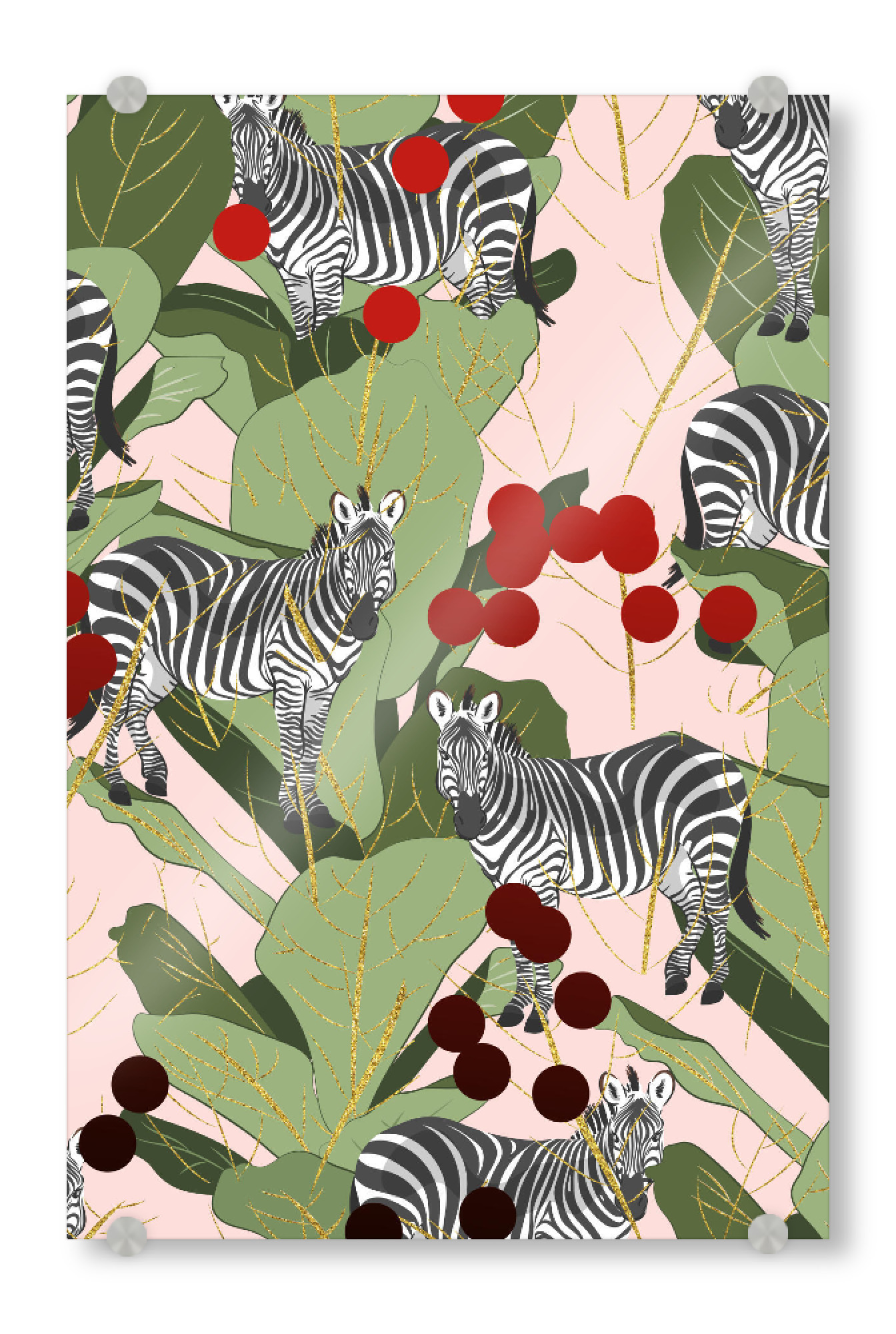 Acrylglasbild "Zebra Harem" artboxONE - Tiere - Grafik,Andere,Muster,Vektor,Tier,Zebra,Tierwelt,Wald,Bäume,Blätter,Natur,Botanisch,Tropisch,Amazonas