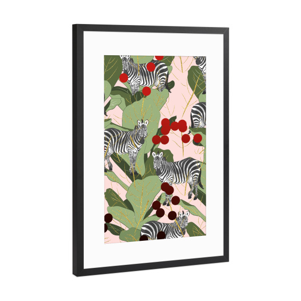 Poster mit Rahmen Schwarz (Metallic) "Zebra Harem" artboxONE - Tiere
