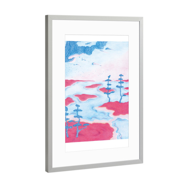 Poster mit Rahmen Silber "Pastell-Landschaft" artboxONE - Natur,Abstrakt - Landschaft,Landscape,Tree,Baum,Wolken,Insel,Wasser,See