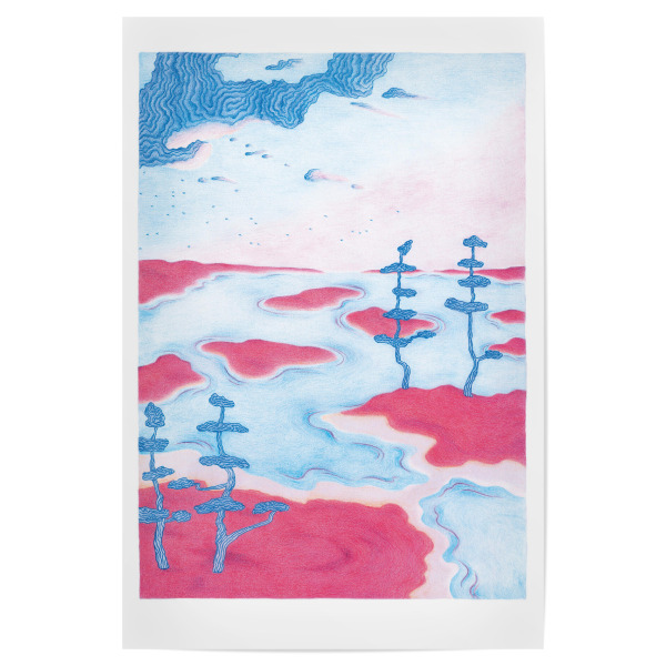 Poster 30x20 cm "Pastell-Landschaft" artboxONE - Natur,Abstrakt - Landschaft,Landscape,Tree,Baum,Wolken,Insel,Wasser,See