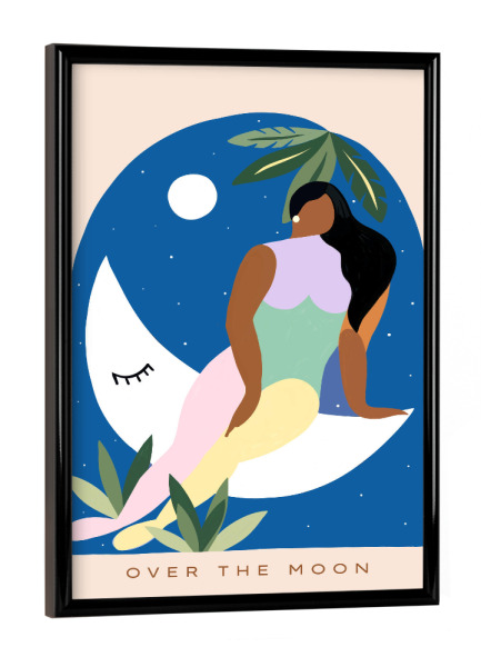 Poster mit schwarzem Rahmen "Über dem Mond" artboxONE - Typografie,Abstrakt,Menschen