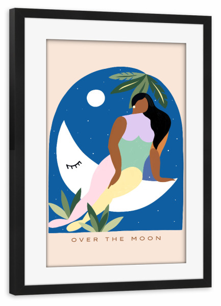 Poster mit Rahmen schwarz "Über dem Mond" artboxONE - Typografie,Abstrakt,Menschen