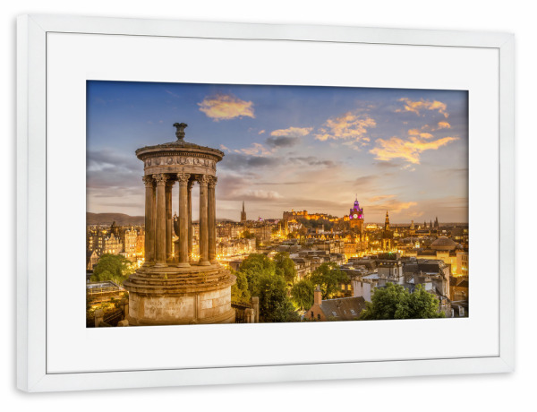 Poster mit Rahmen weiß "Sonnenuntergang über Edinburgh" artboxONE - Städte,Architektur