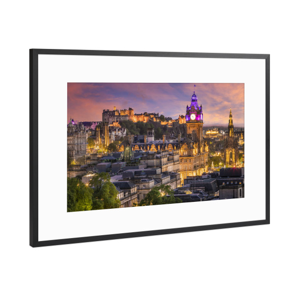 Poster mit Rahmen Schwarz (Metallic) "Sonnenuntergang in Edinburgh" artboxONE - Städte,Architektur