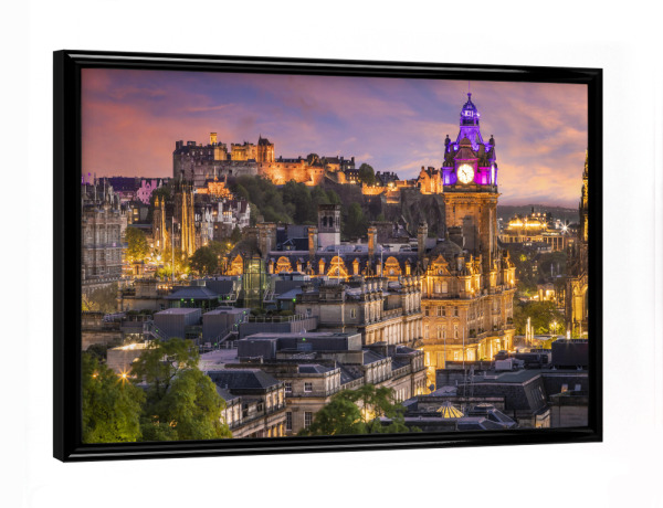 Poster mit schwarzem Rahmen "Sonnenuntergang in Edinburgh" artboxONE - Städte,Architektur