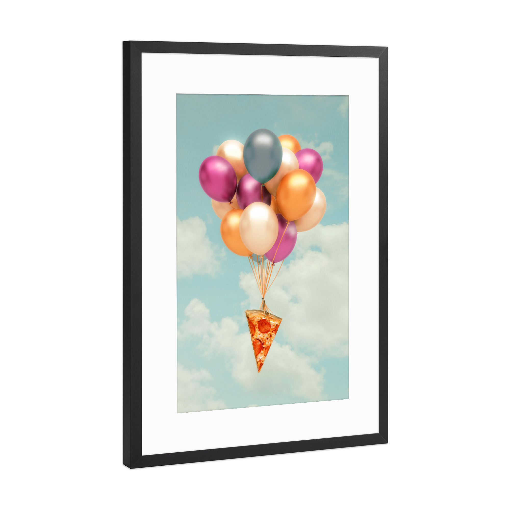 Poster mit Rahmen Schwarz (Metallic) "Pizza-Luftballons" artboxONE - Essen & Trinken,Lustig