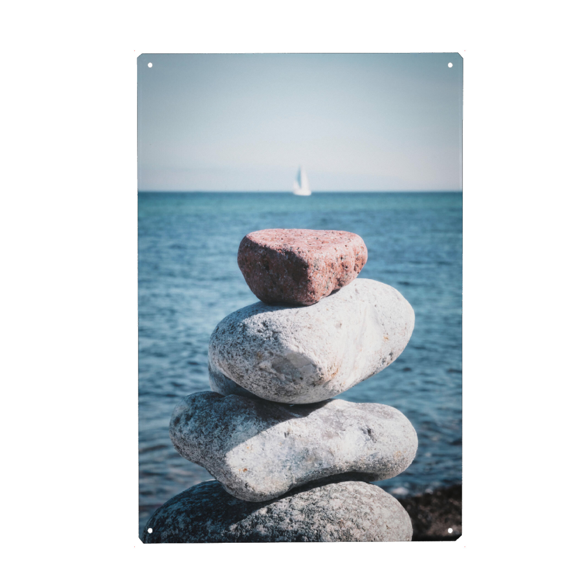 Metall Poster "Steinturm mit Segelboot" artboxONE - Natur,Reise,Reise / Strand und Meer