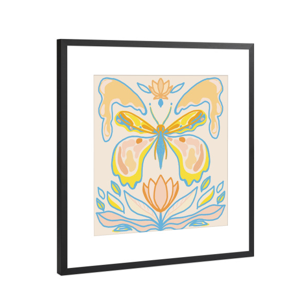 Poster mit Rahmen Schwarz (Metallic) "GLÜCKLICHE POSCA-MOTTE" artboxONE - Natur,Tiere,Abstrakt