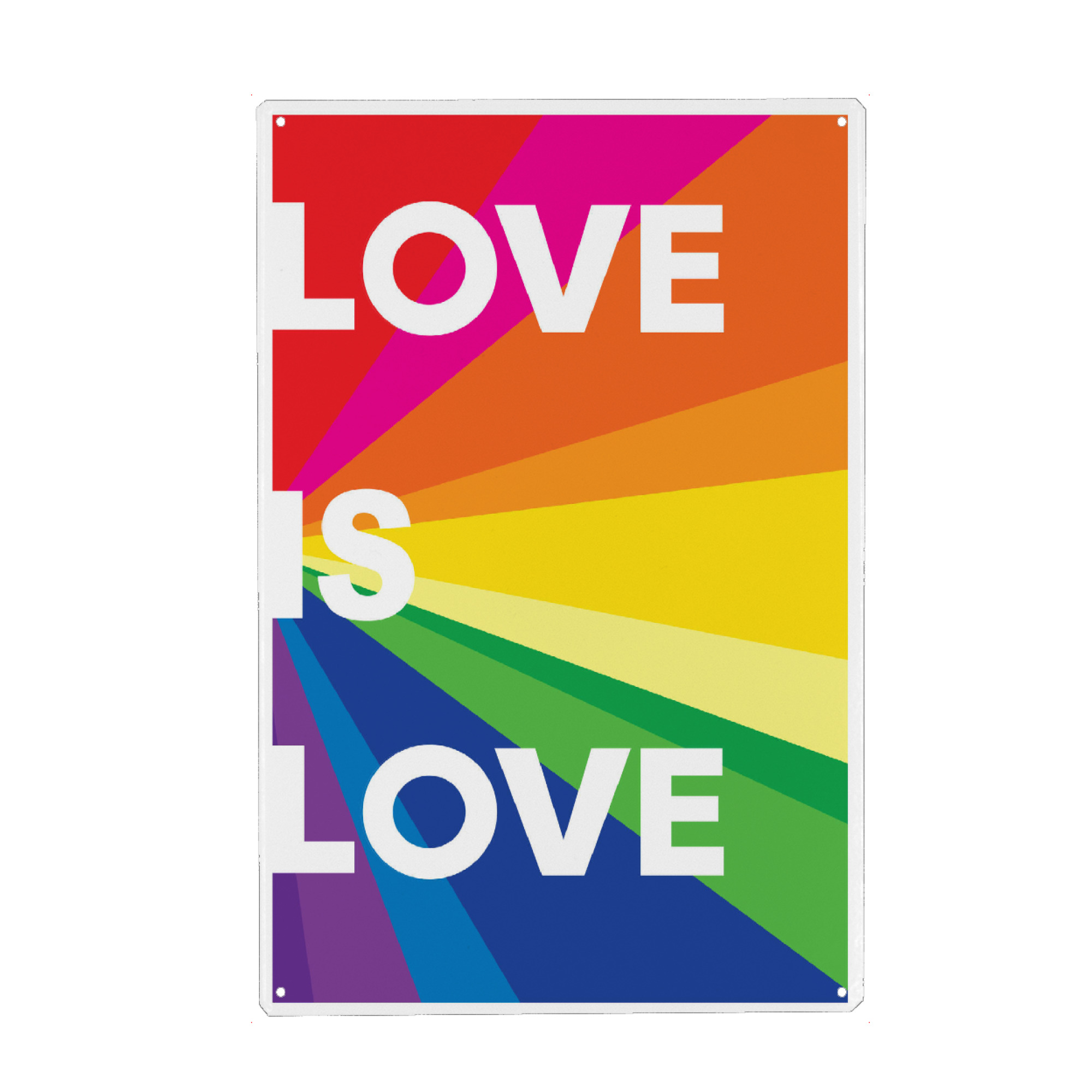 Metall Poster "Love is Love bunt" artboxONE - Menschen,Liebe - Pride,Love,Liebe,Diversität,Bunt,Typo,Typografie,Menschlich,Gleichheit - Blechschild