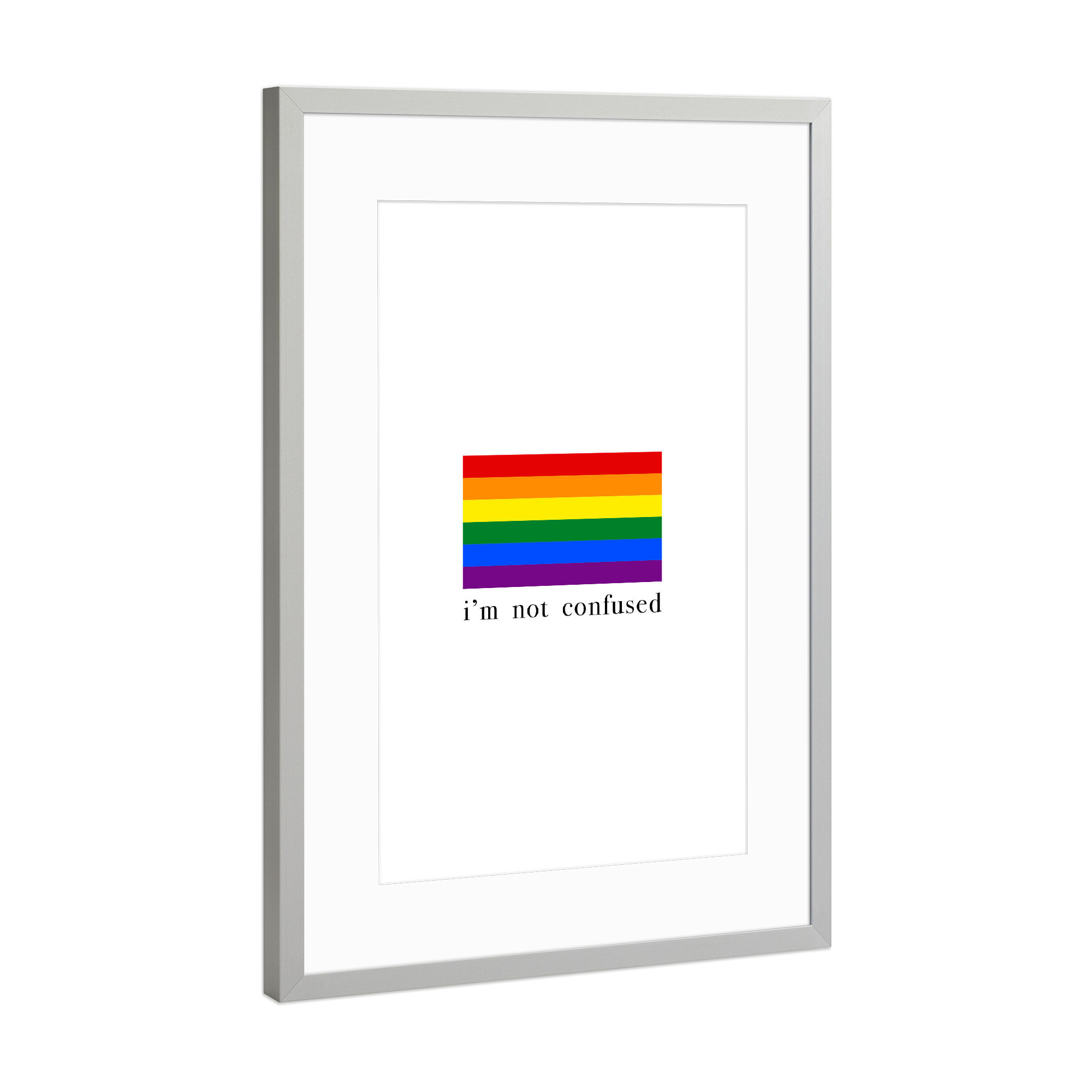 Poster mit Rahmen Silber "Not confused" artboxONE - Typografie,Menschen - Pride,Not,Confused,Bunt,Menschen,Gleichheit,Akzeptanz,Diversivität