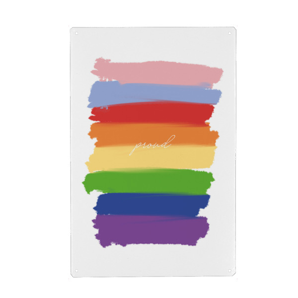 Metall Poster "Proud - bunte Typografie" artboxONE - Typografie,Abstrakt - Proud,Stolz,Bunt,Regenbogen,Typo,Typografie,Farben - Blechschild