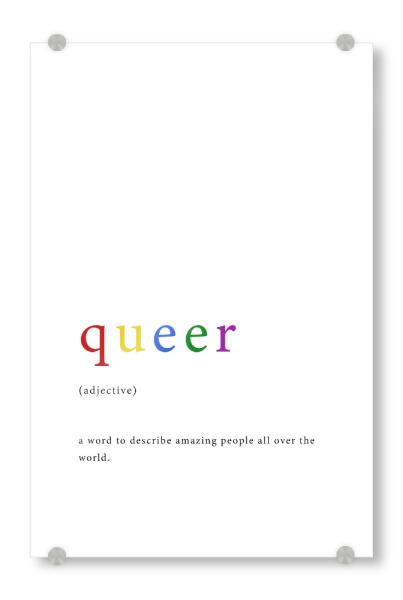 Acrylglasbild "Queer Definition" artboxONE - Typografie,Menschen,Liebe - Queer,Bunt,Definition,Typo,Typografie,Minimalistisch,Pride