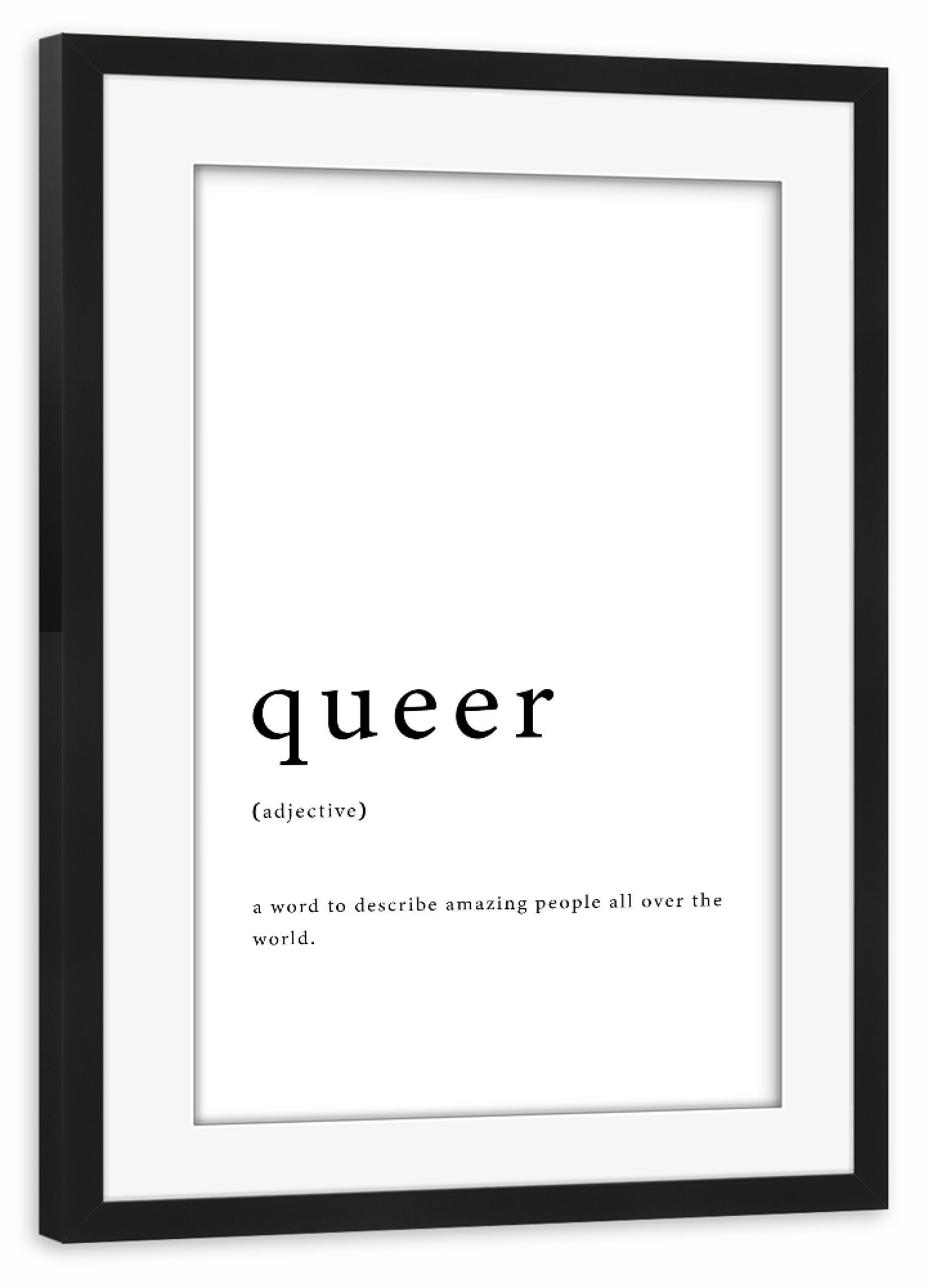 Poster mit Rahmen schwarz "Queer Definition SW" artboxONE - Typografie,Menschen - Queer,Schwarzweiß,Definition,Typo,Typografie,Minimalistisch,Pride