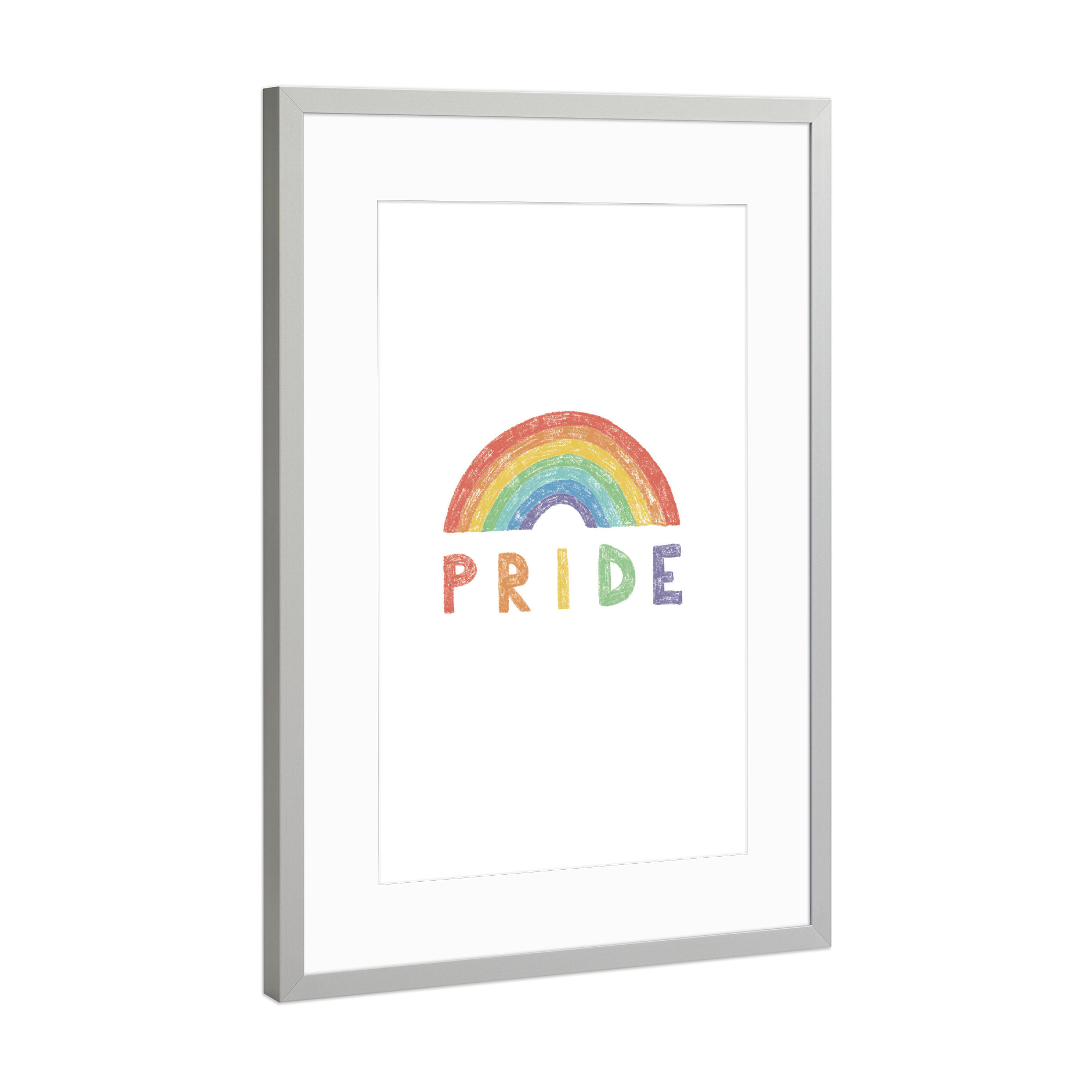 Poster mit Rahmen Silber "Pride - Regenbogen" artboxONE - Typografie,Liebe - Pride,Bunt,Typo,Typografie,Regenbogen,Farbenfroh