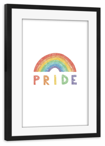 Poster mit Rahmen schwarz "Pride - Regenbogen" artboxONE - Typografie,Liebe - Pride,Bunt,Typo,Typografie,Regenbogen,Farbenfroh