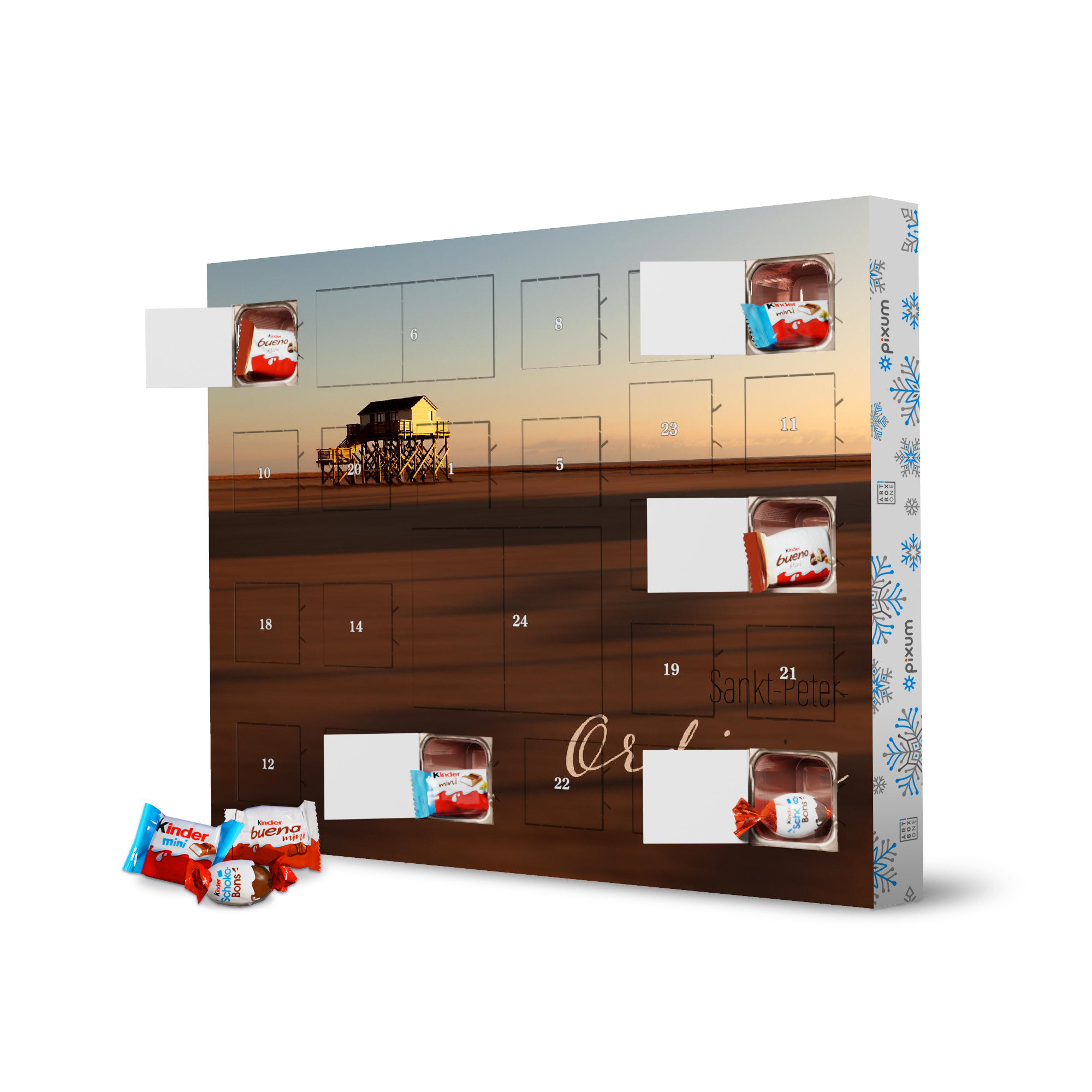 Adventskalender XXL mit Produkten von Kinder Sankt-Peter-Ording Böhler Strand artboxONE Adventskalender Reise