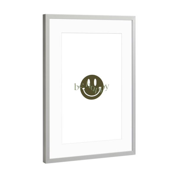 Poster mit Rahmen Silber "Be happy - smiley" artboxONE - Typografie,Abstrakt,Lustig