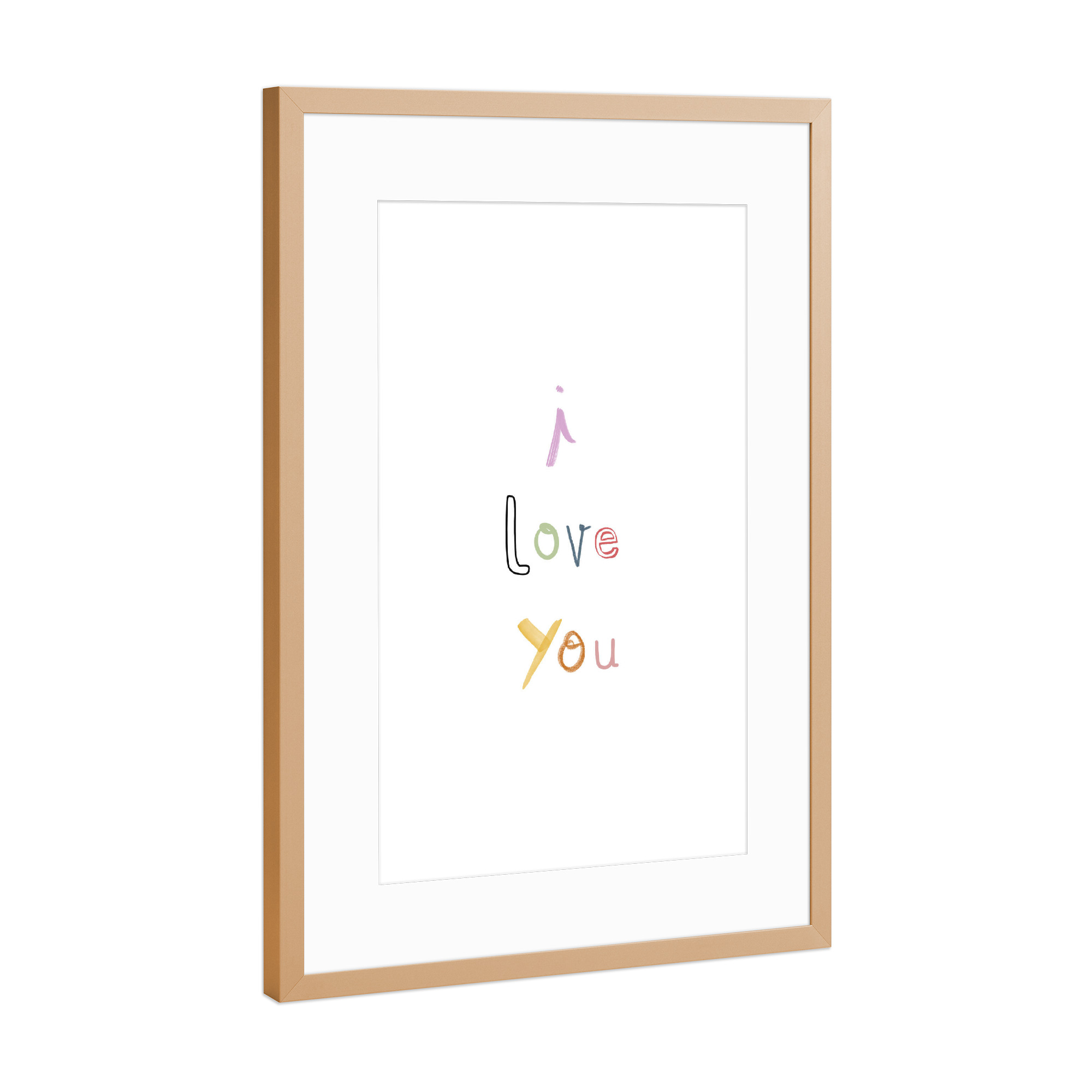 Poster mit Rahmen Kupfer "I love you - bunt" artboxONE - Liebe - Liebe,Love,You,Bunt,Minimalistisch,Farbenfroh,Kinder,Kinderzimmer