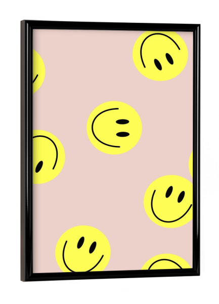 Poster mit schwarzem Rahmen "Flying smiley Rose" artboxONE - Für Kinder,Abstrakt,Lustig - Smiley,Flying smiley,Rosa,Rose,Smile,Emoji